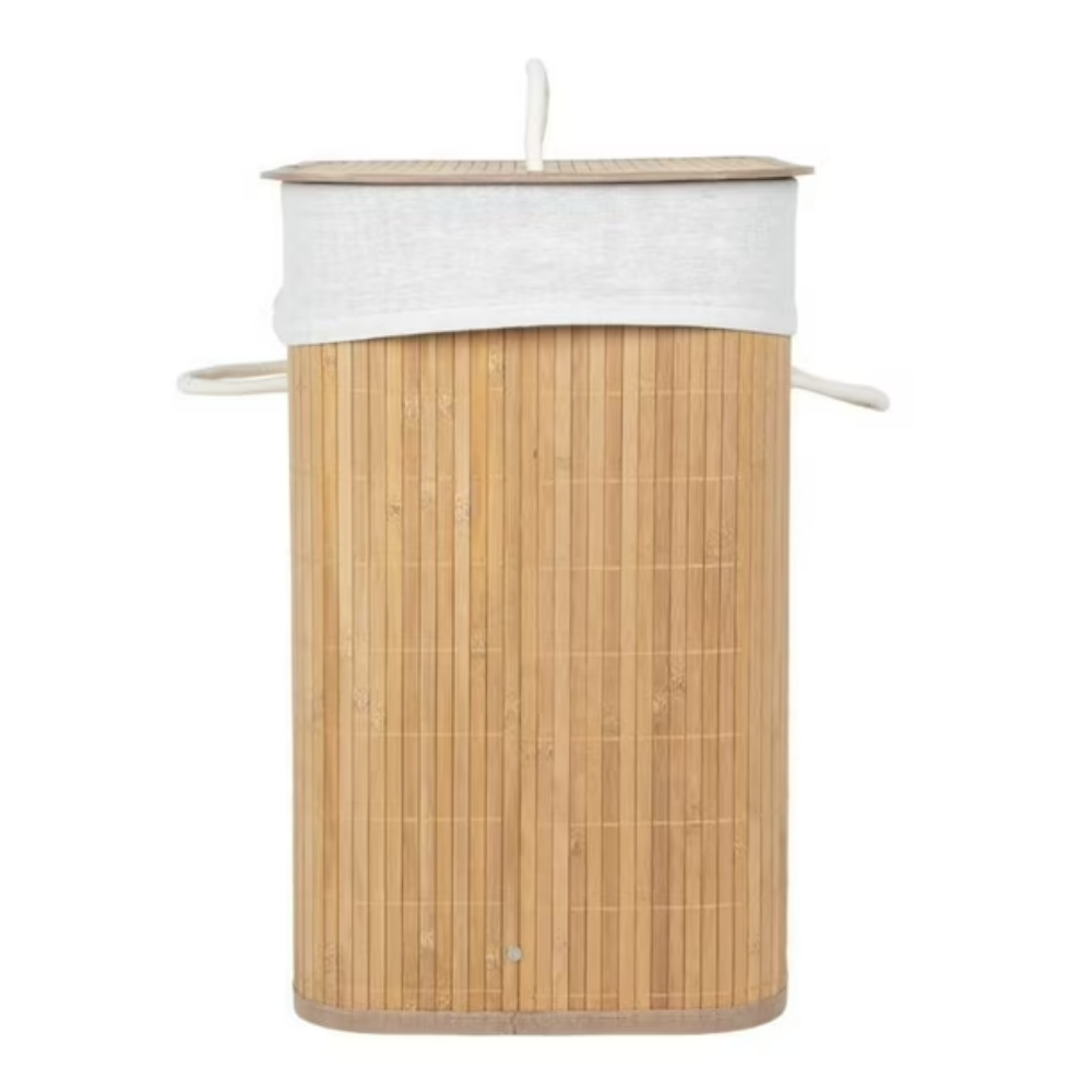 Canasta de bambu cuadrada con tapa abierta interior tela blanca - Picky Club Guatemala