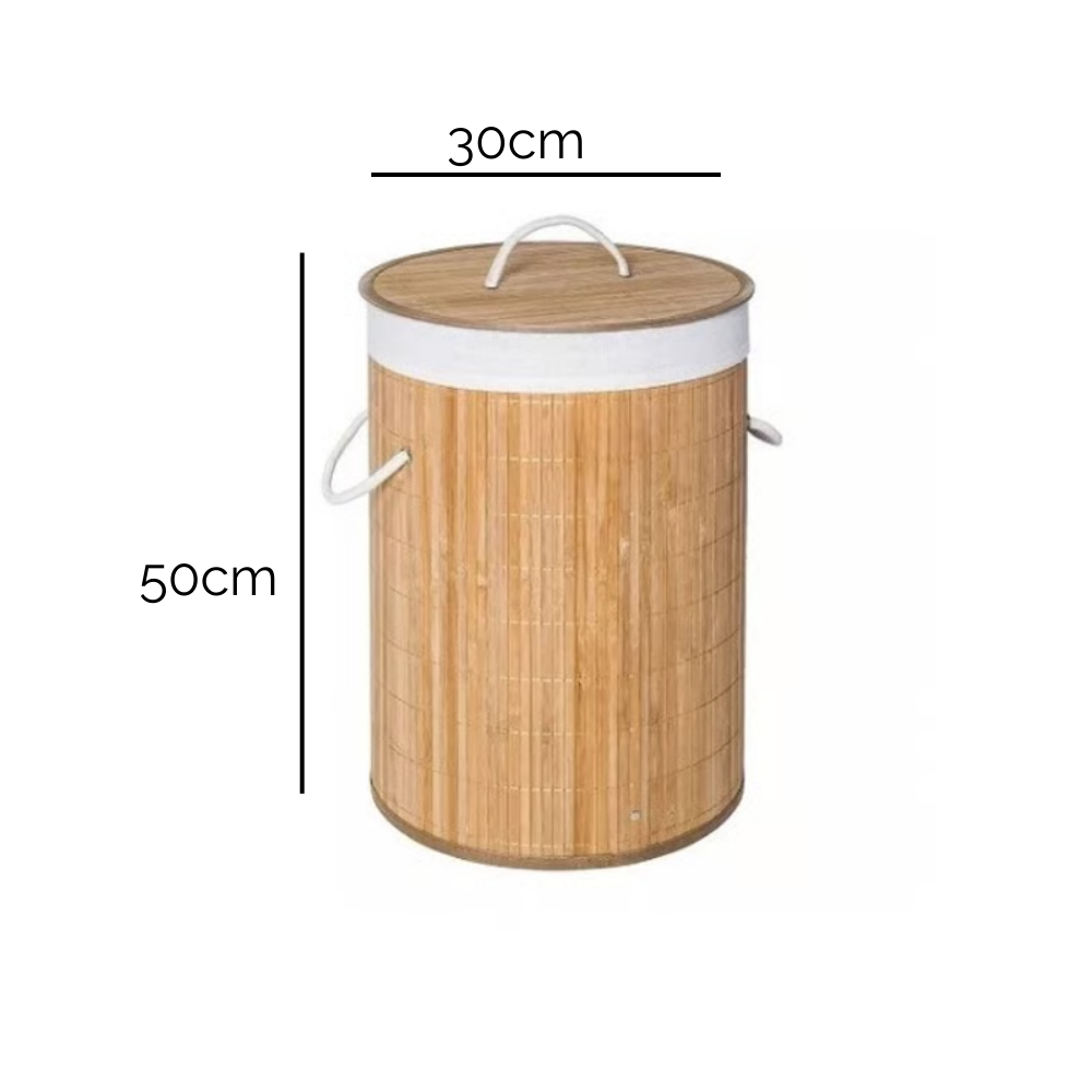 Canasta de bambu redonda dimensiones 50x30cm para lavanderia - Picky Club Guatemala