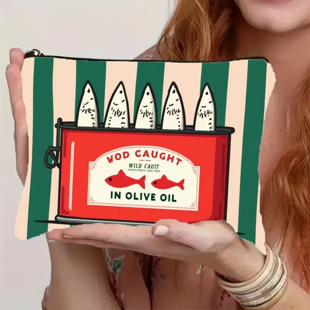 Cosmetiquera bolsa diseno sardinas verde con rayas - Picky Club Guatemala