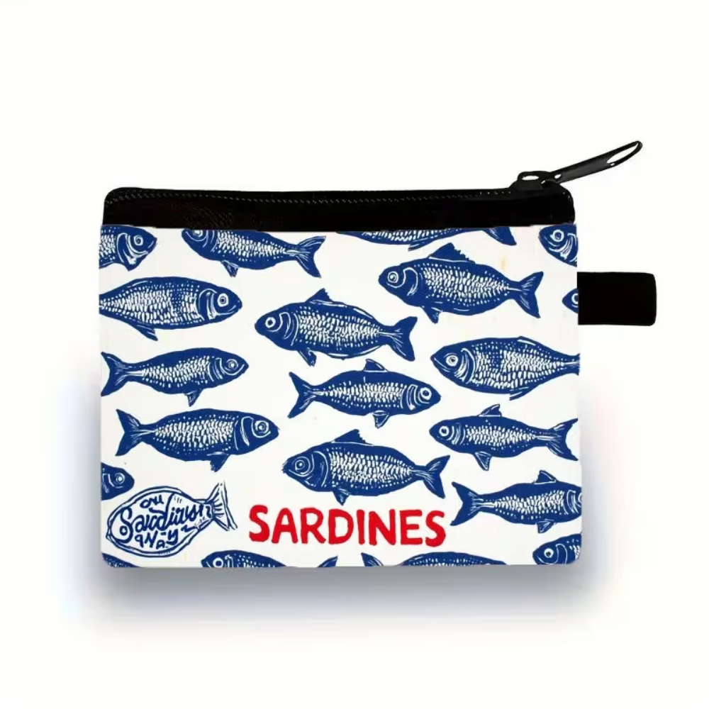 Cosmetiquera bolsa diseno sardinas blanco con azul - Picky Club Guatemala
