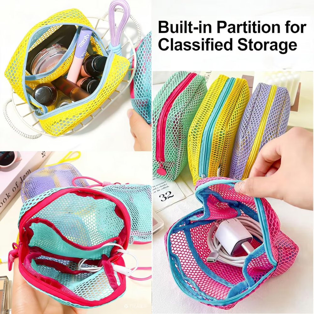 COSMETIQUERA - Mini Bolsa Mesh Cady Para organizar cosméticos o Cables