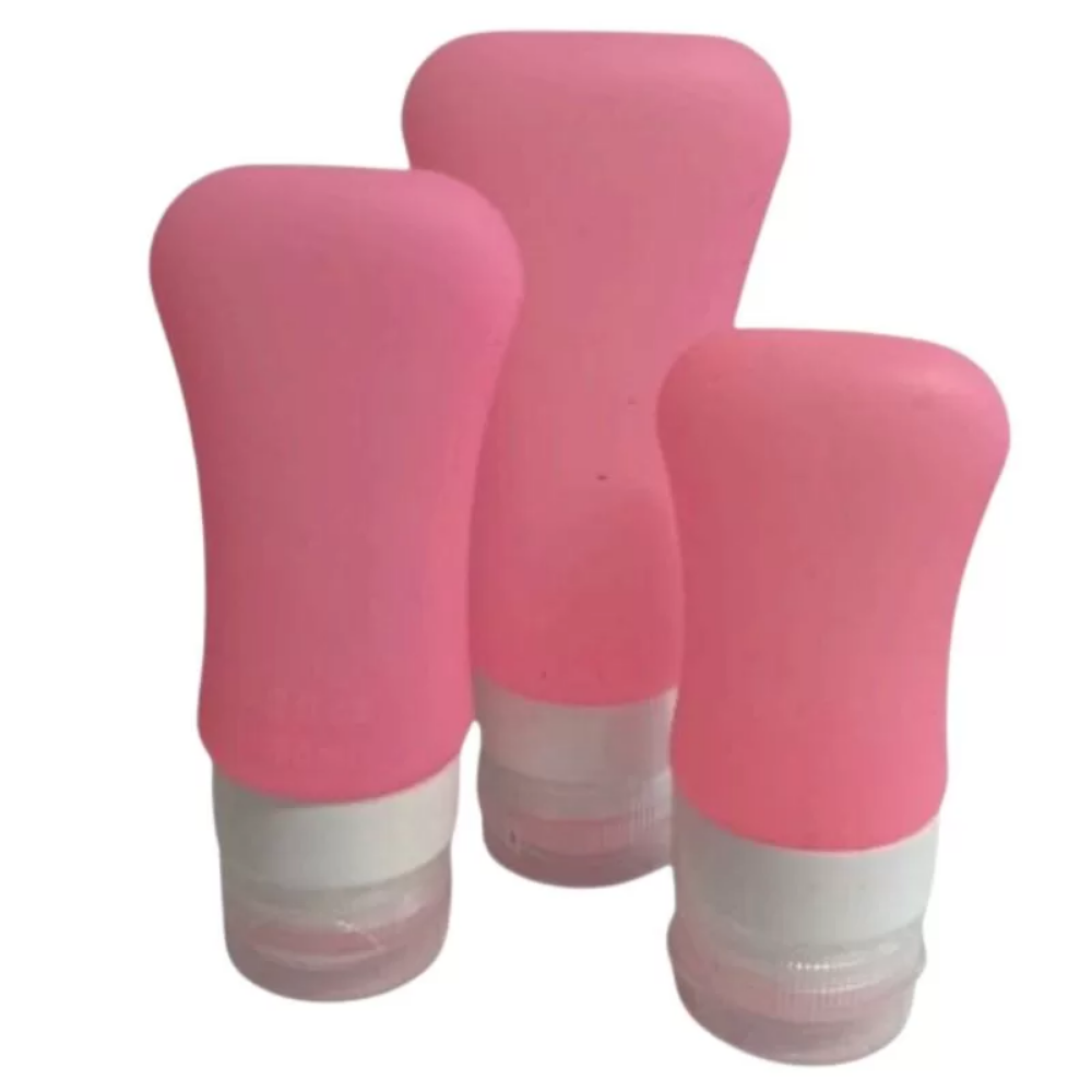 Set 3 contenedores silicón rosa viaje 37ml 60ml 89ml herméticos - Picky Club Guatemala