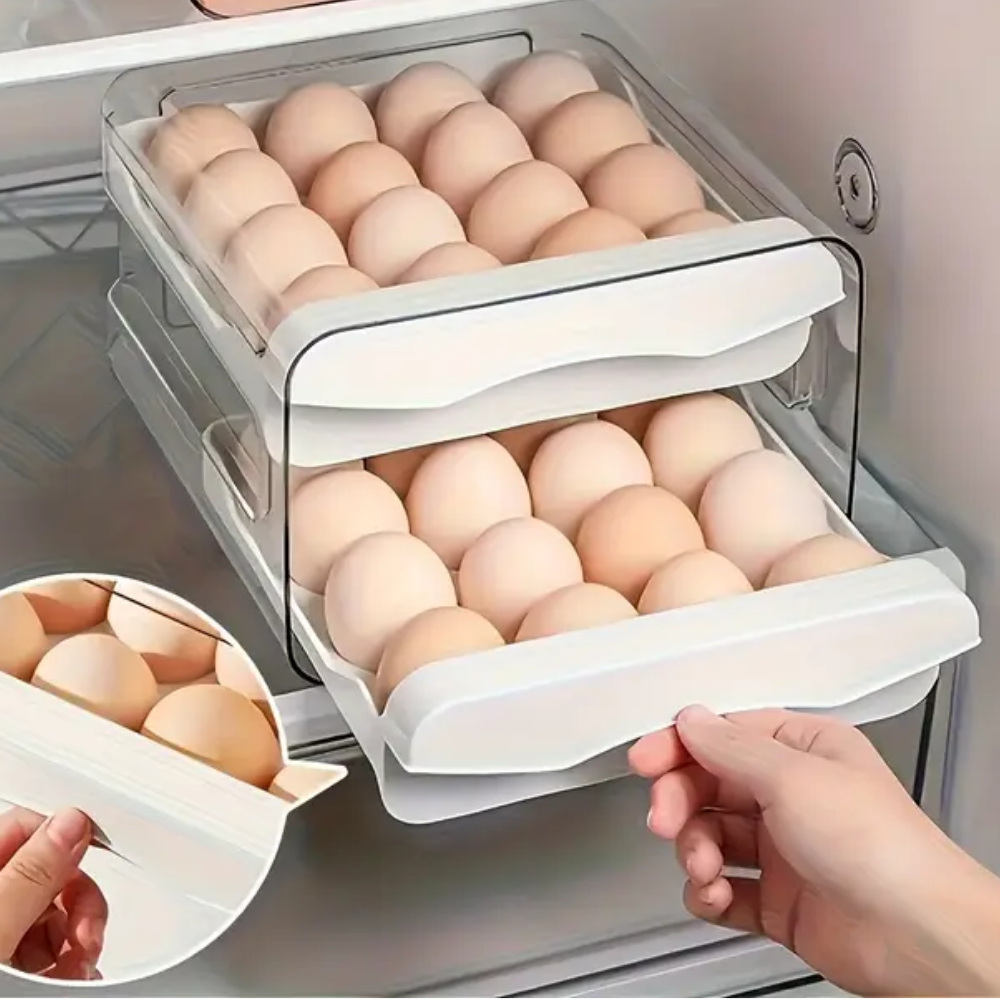 Organizador de Huevos con Gaveta para 32 huevos. Organizador para la refrigeradora. Organizador de huevos acrilico