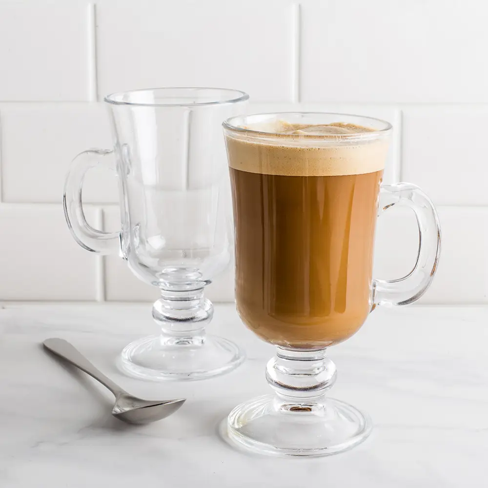 Taza vidrio capuchino 8oz con pie elegante coffee station café latte - Picky Club Guatemala