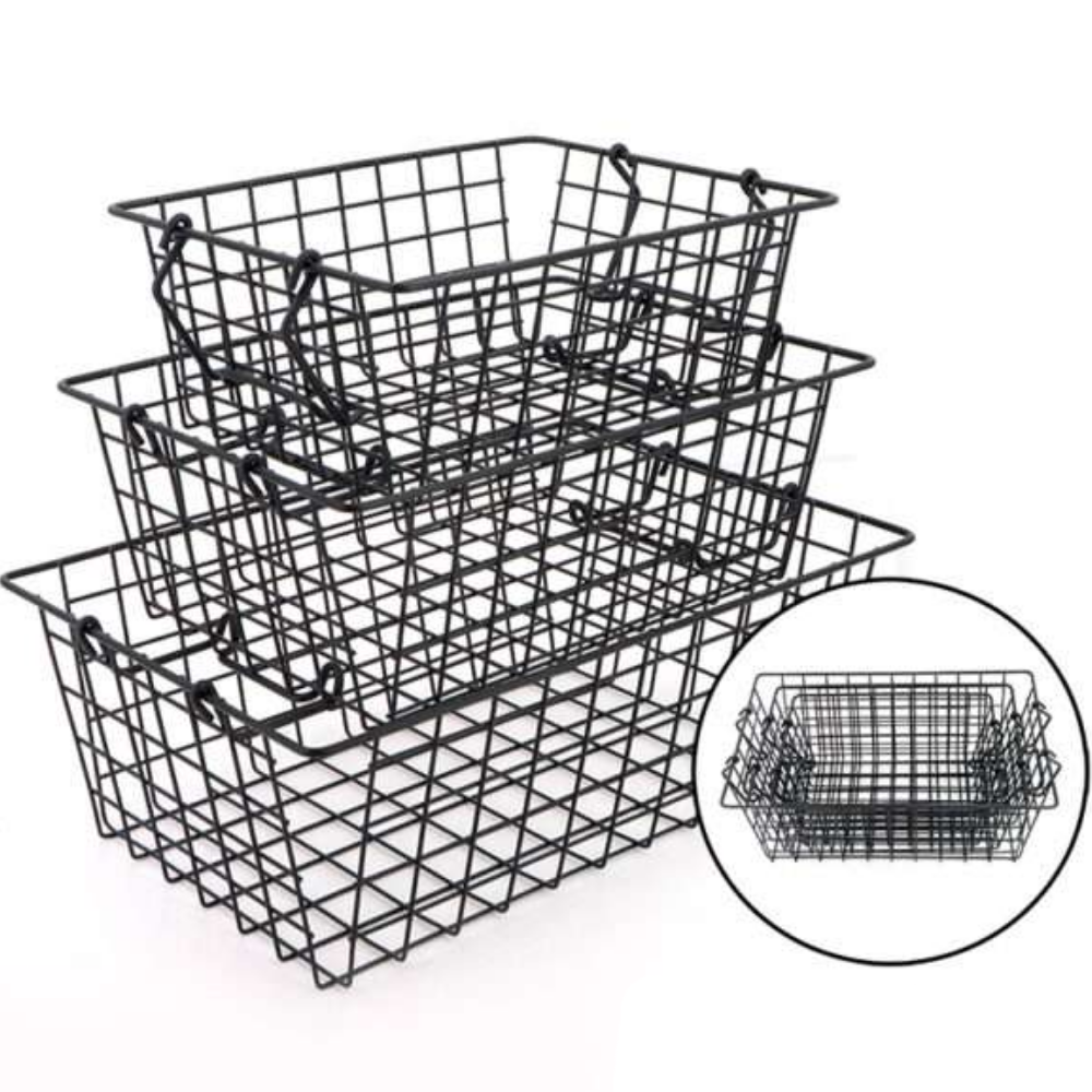 Canasta apilable metal negro con agarradores organizador coffee station - Picky Club Guatemala