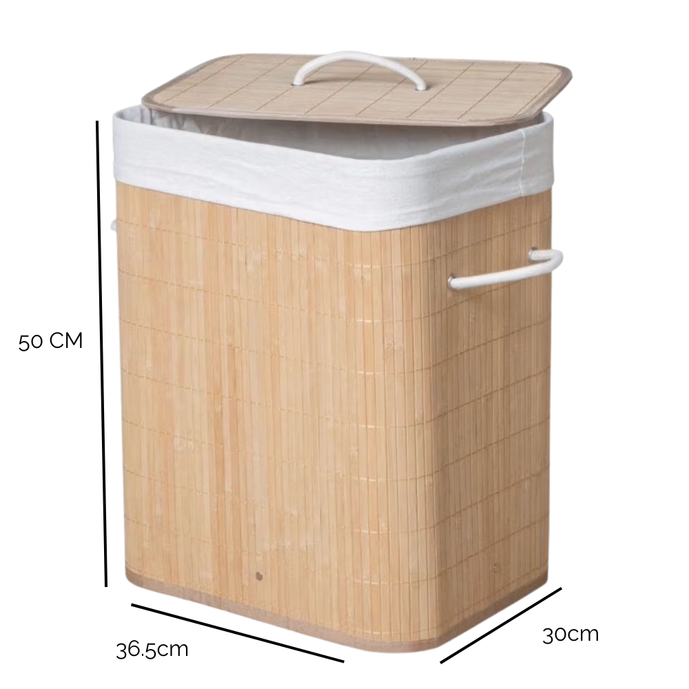 Canasta de bambu cuadrada dimensiones 50x36.5x30cm para lavanderia - Picky Club Guatemala