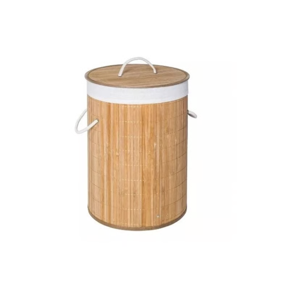 Canasta de bambu redonda para lavanderia con tapa 50x30cm - Picky Club Guatemala