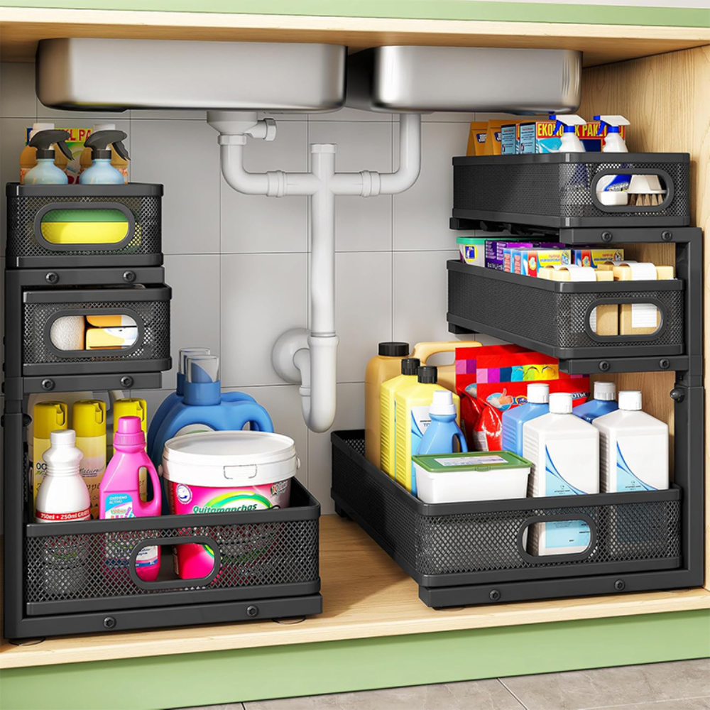 Cocina - Organizador Ajustable para Debajo del Lavatrastos con Cajón Deslizante