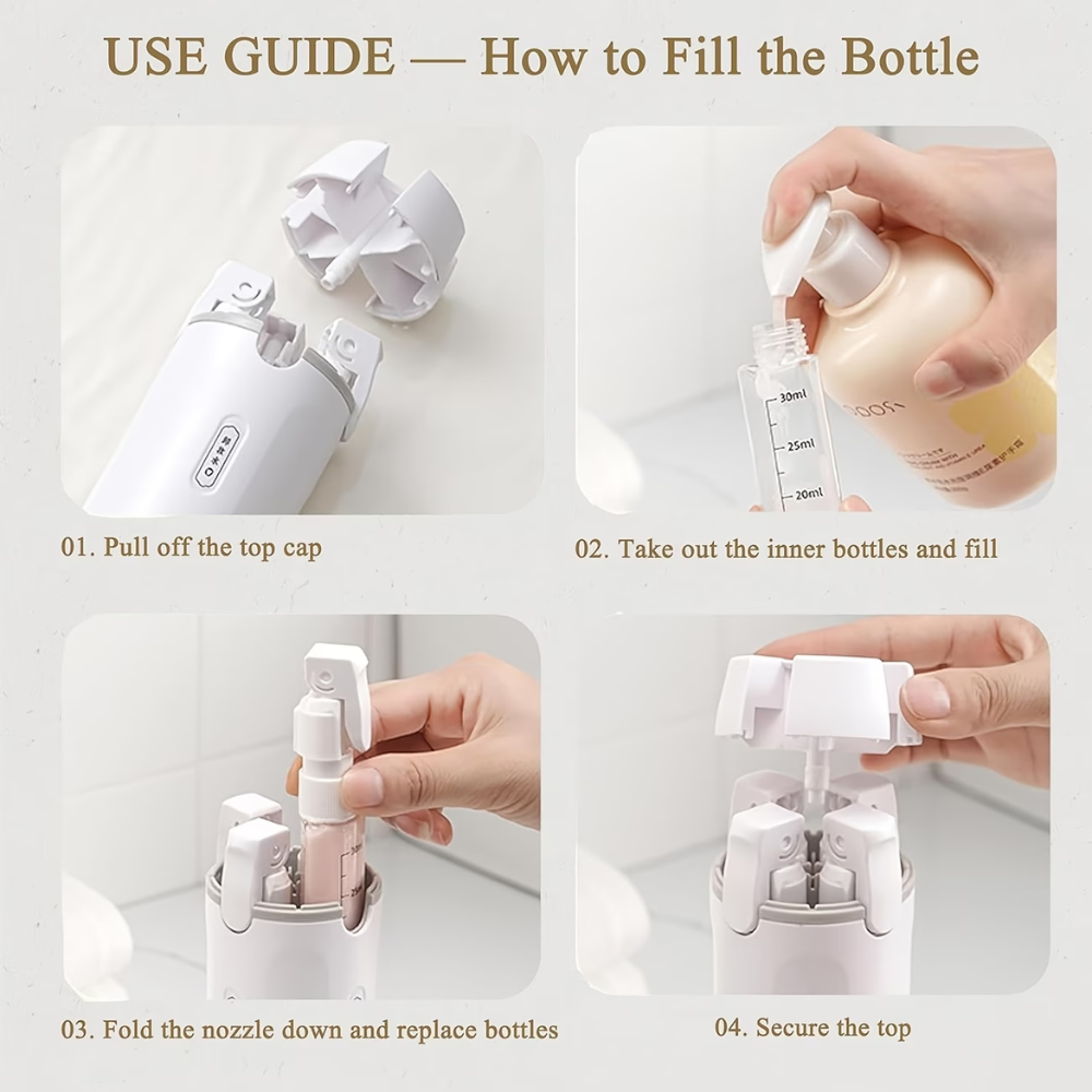 VIAJE - KIT DISPENSADOR DE 4 BOTES REDONDO BLANCO PARA VIAJE