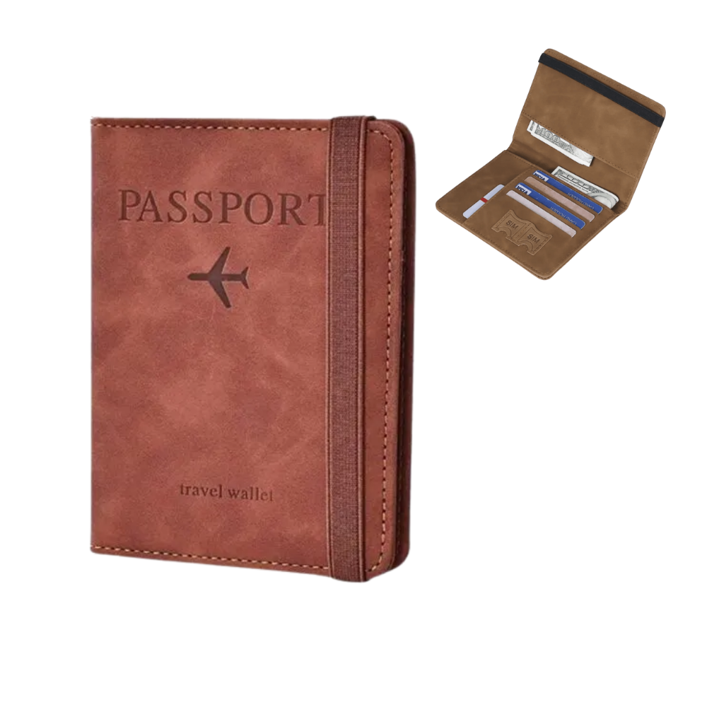 Viaje - PORTA PASAPORTE CON DIVISIONES BROWN