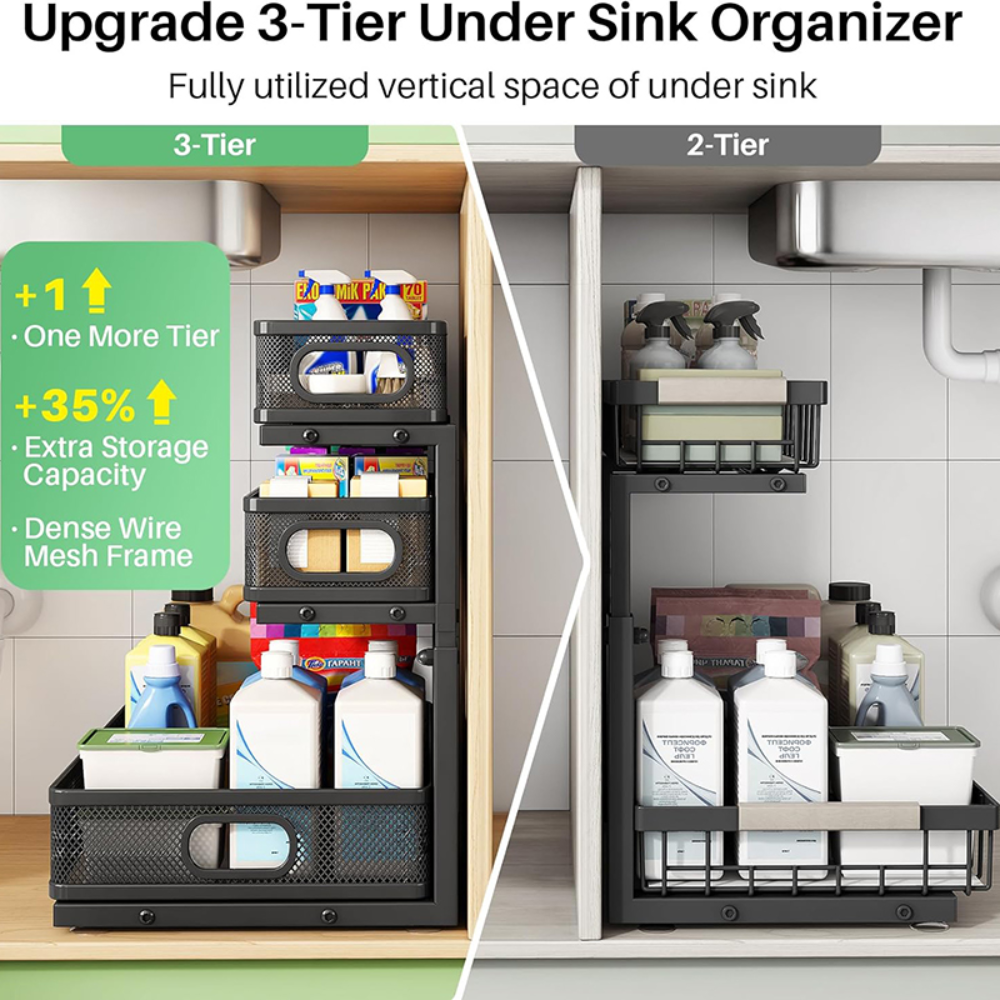 Cocina - Organizador Ajustable para Debajo del Lavatrastos con Cajón Deslizante