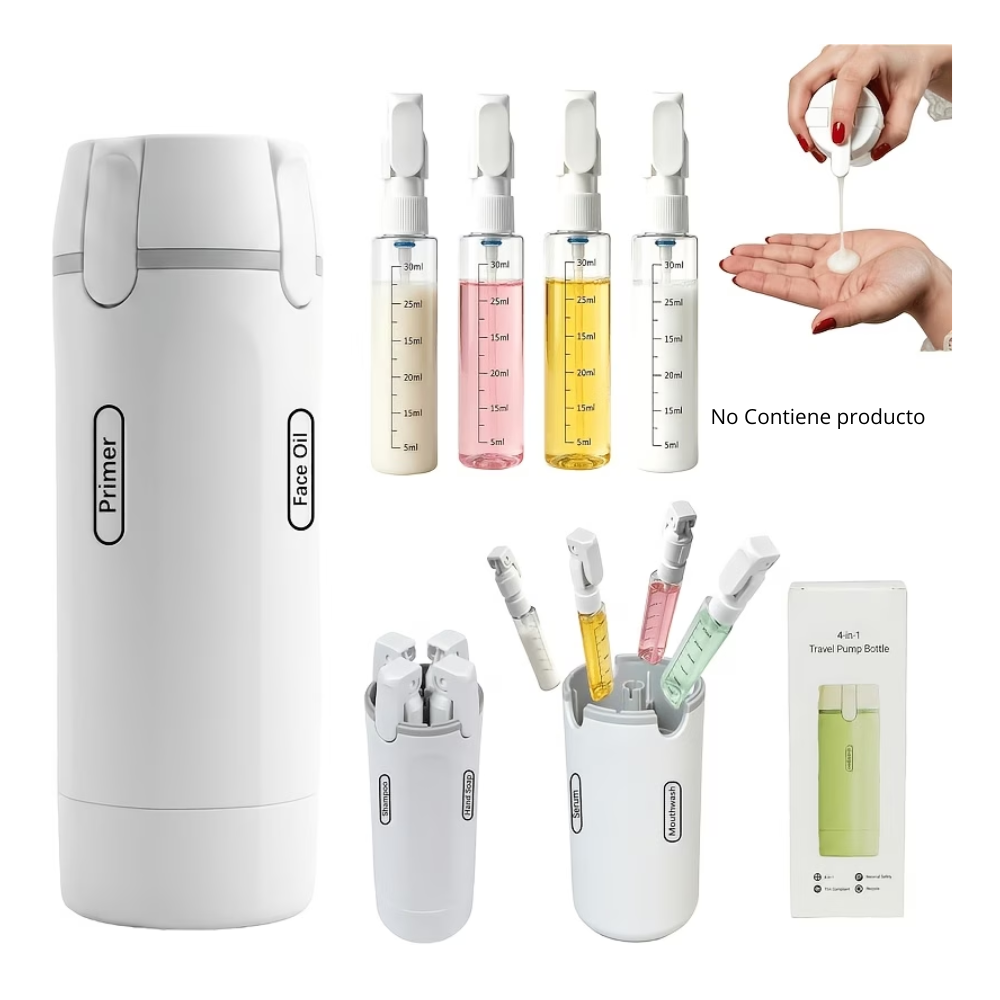 VIAJE - KIT DISPENSADOR DE 4 BOTES REDONDO BLANCO PARA VIAJE