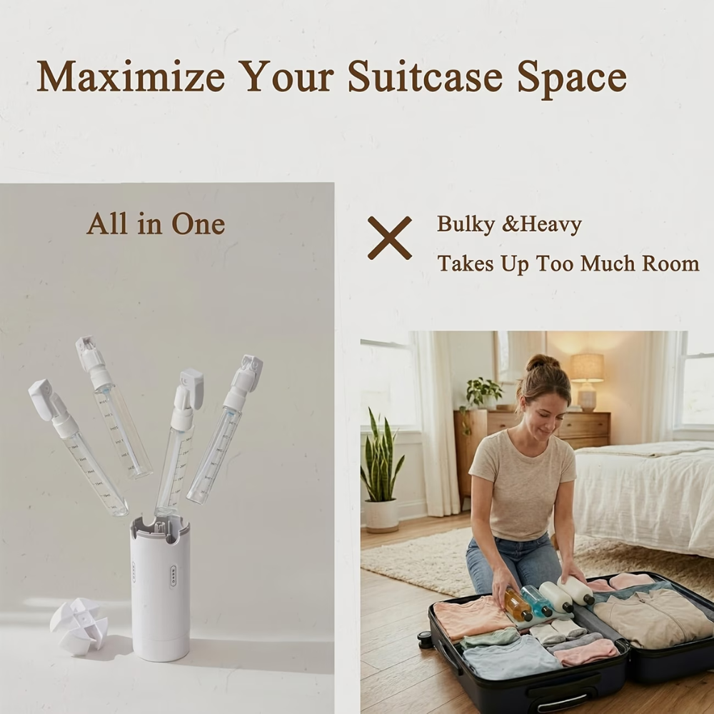 VIAJE - KIT DISPENSADOR DE 4 BOTES REDONDO BLANCO PARA VIAJE