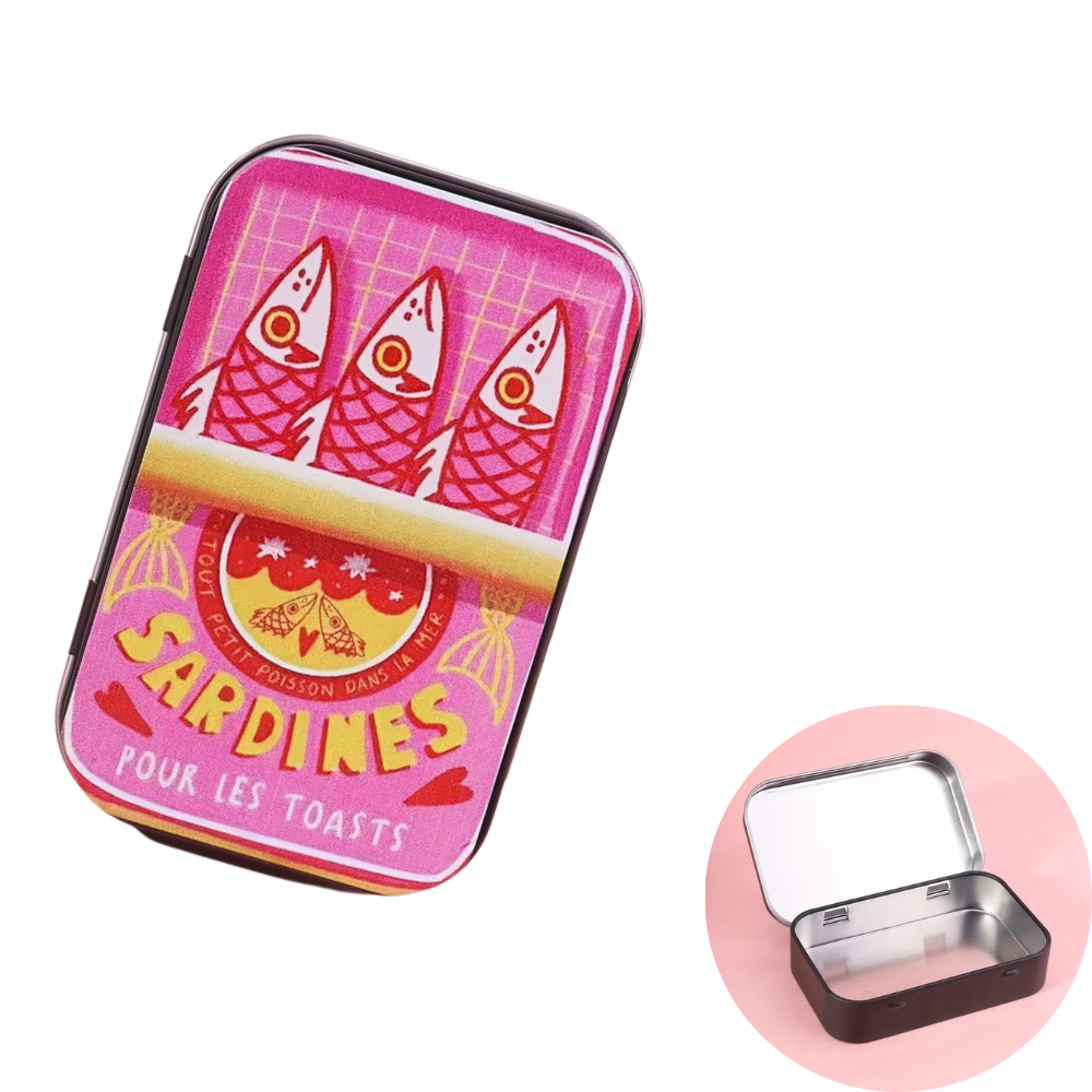Para de metal para guardar en la bolsa con impresion de sardinas