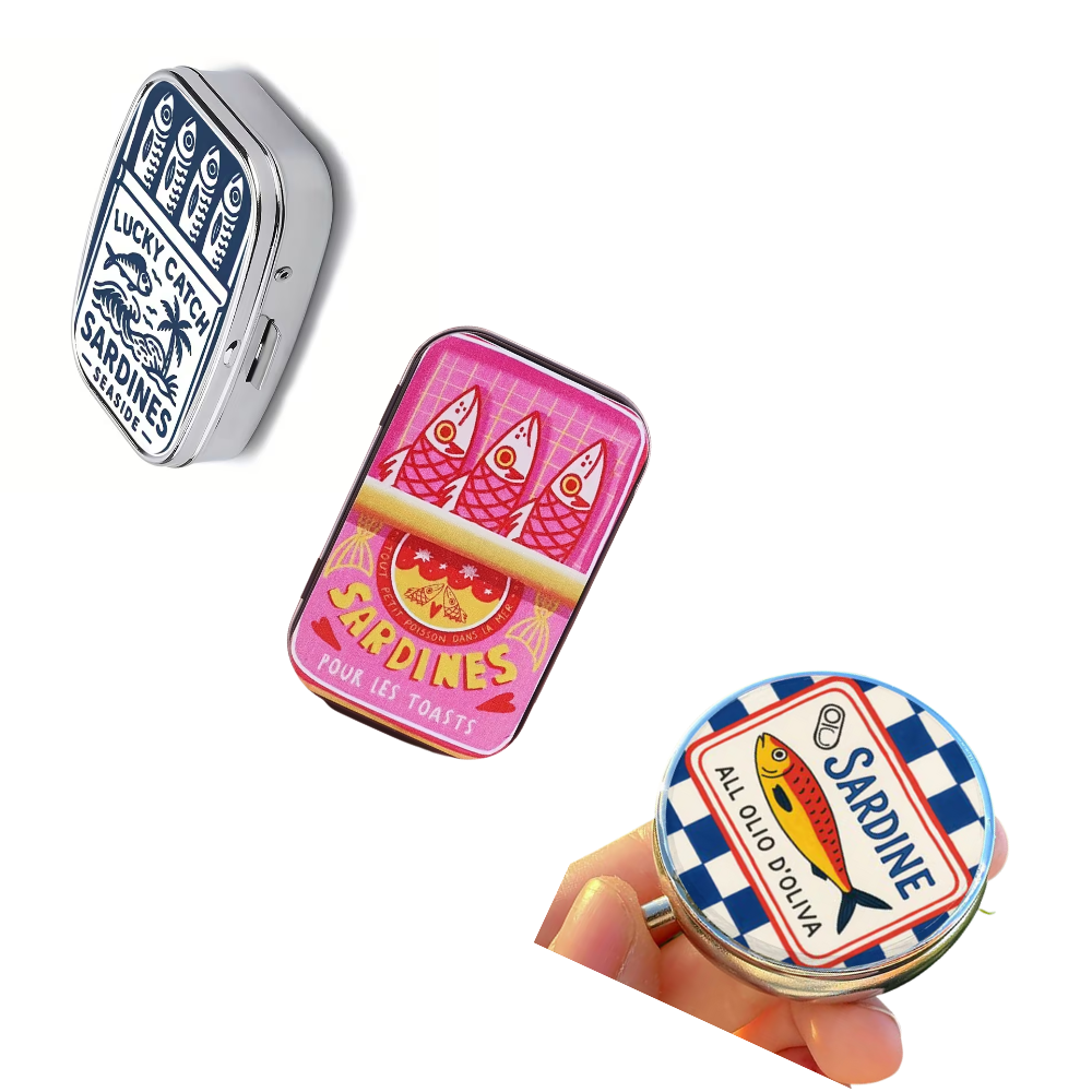 Pastillero de metal con impresion de Sardina 
