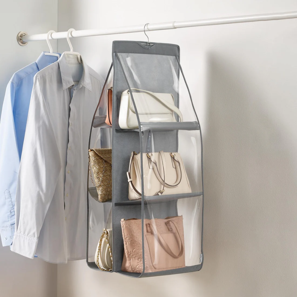 Organizador de tela gris para bolsas