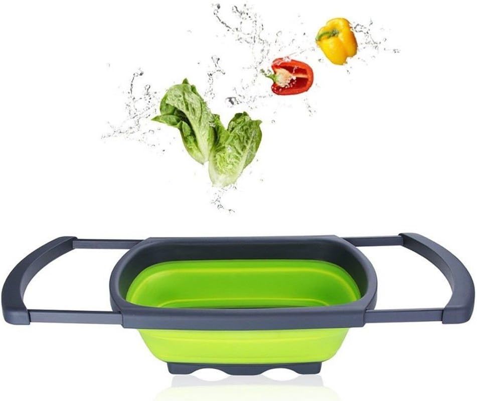 Colador plegable, colador de alimentos de silicona con asas de plástico,  colador plegable para latas de verduras y frutas, para lavavajillas  (grande