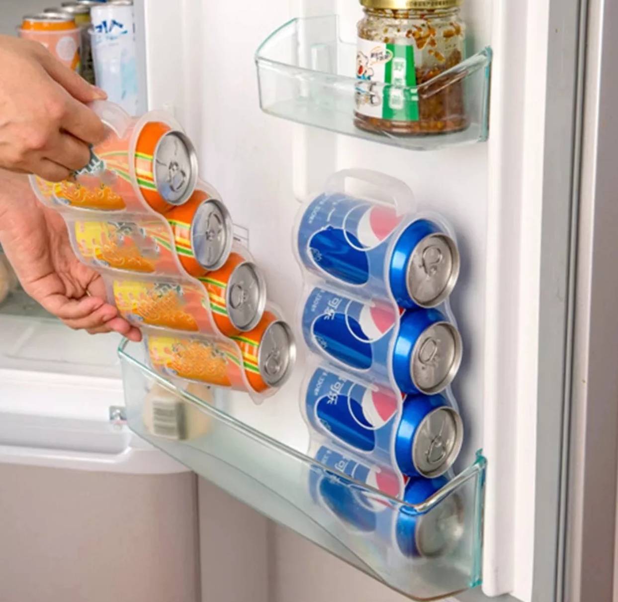 KICHLY Organizador Nevera latas (Pack de 4) - Apilable y Ahorra Espacio -  Dispensador de Latas de Refresco para Despensa, Nevera, Congelador &  Lavadero (Claro) : : Hogar y cocina